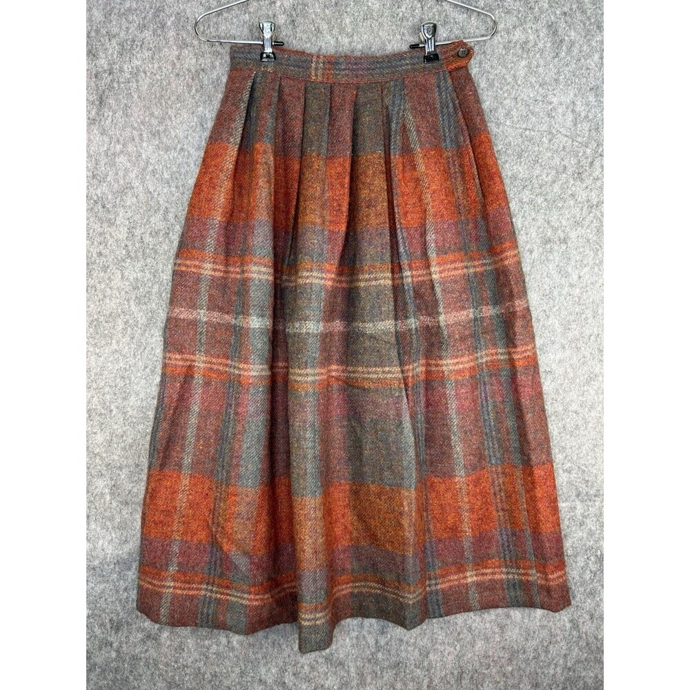 Vintage Frank Borenstein Plaid Wool Skirt Maxi Long Pleated Pockets Lined